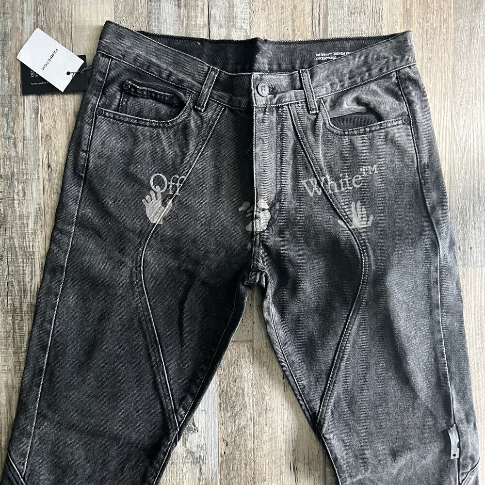 Off White Logo Print Slim Fit Jeans